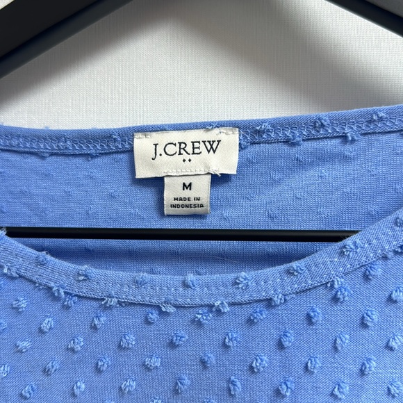J.Crew Light Blue Polka Dot Textured Top Flutter Sleeves Crew Neck Women’s Med. - Picture 7 of 7